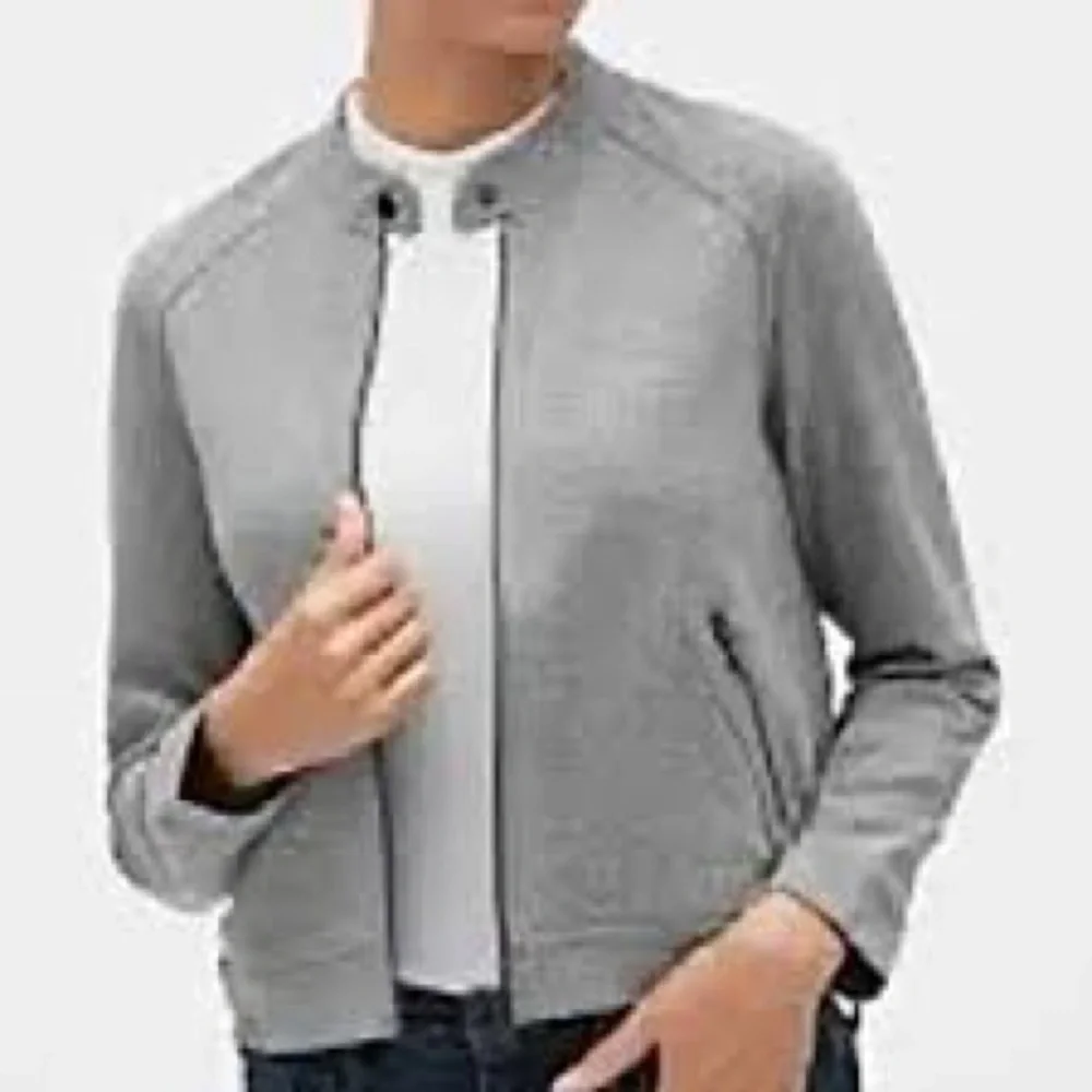 Banana Republic Factory Pique Moto Jacket in light gray size Medium - Picture 10 of 10